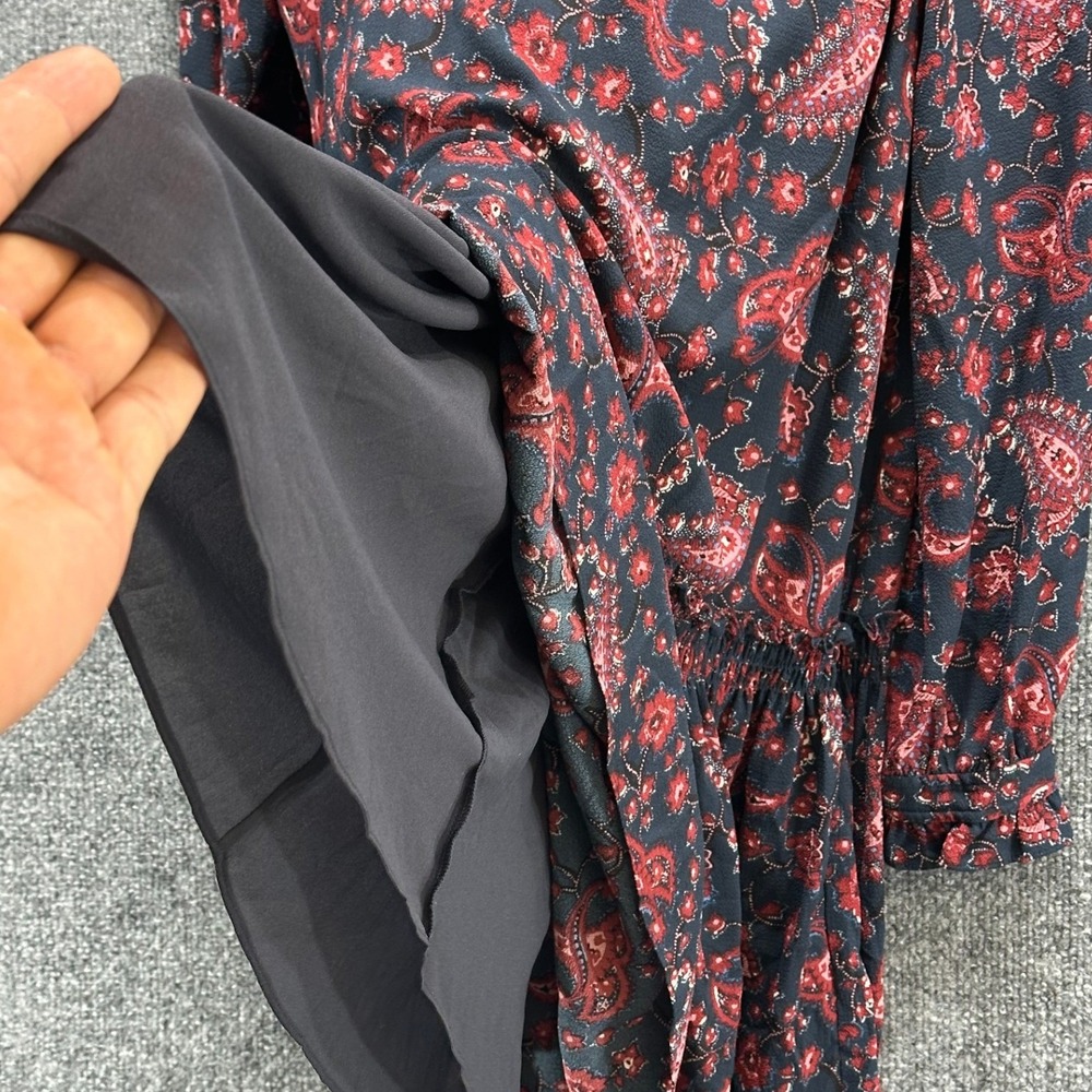 La Vie Rebecca Taylor Navy Red Paisley Ruffle Neck Drop Waist Mini Dress Small - Picture 12 of 12